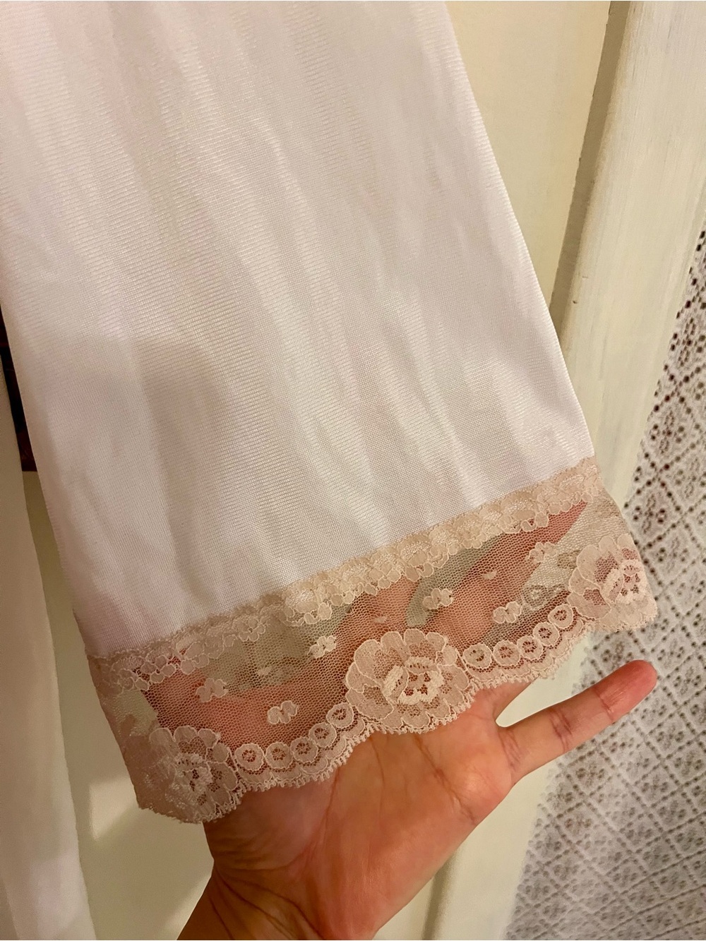 Vintage Sheer Lace-Yoke White Nightgown with Cream Trim -Bridal two peice set - Picture 3 of 4